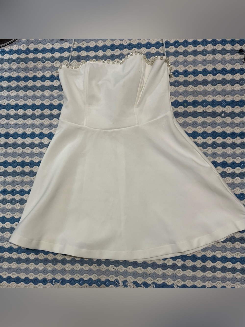 Altar'd State White Strapless Pearl-Trim Mini Dress